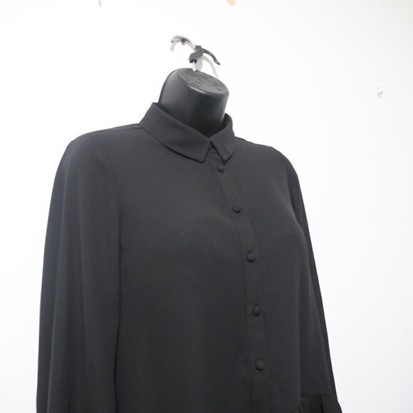 VINCE CAMUTO Holiday Peplum Button Down Stencil Blouse in Rich Black - Picture 2 of 9